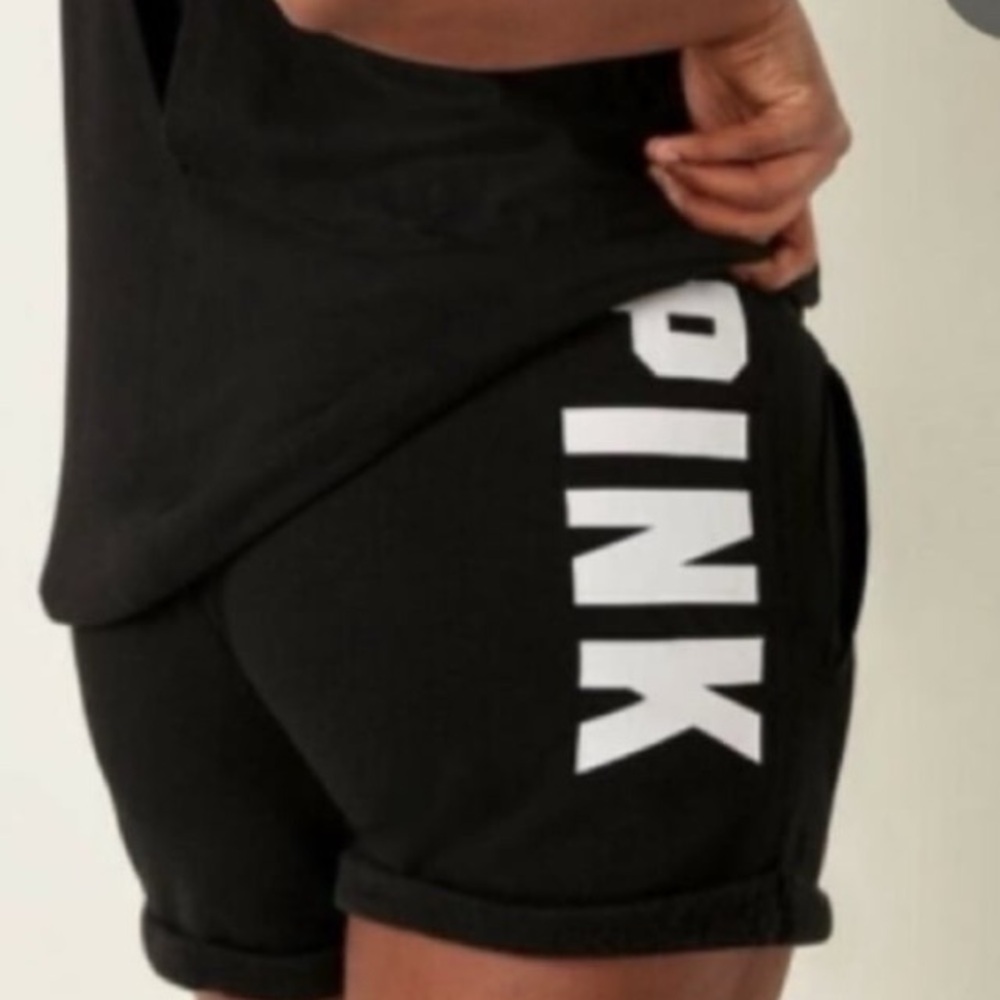 PINK VS Women Black Logo Print Fleece Shorts | XS